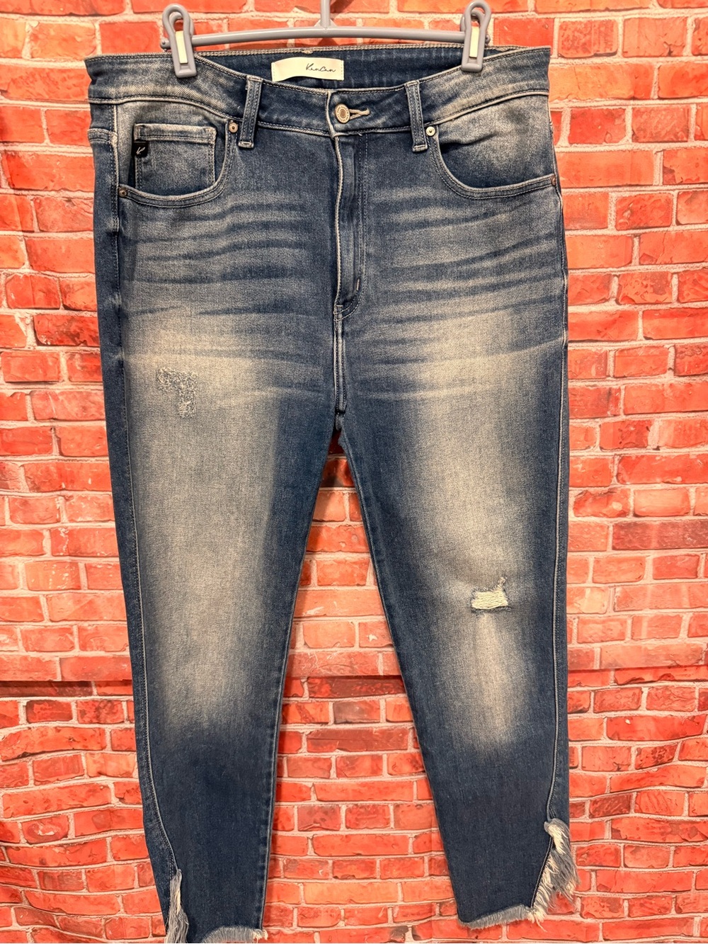 KanCan Women’s Skinny Jeans in Faded Blue with Distressed Details